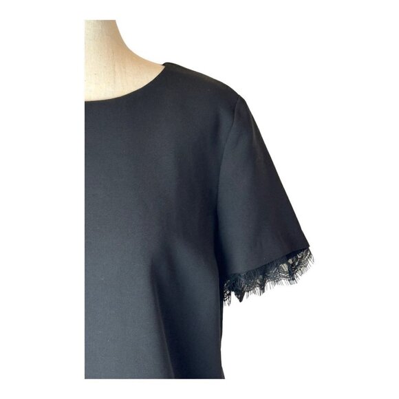 Sandro‎ Black Crew Neck Short Sleeve Lace Trim Exposed Zipper Blouse Size 0 - Picture 5 of 12